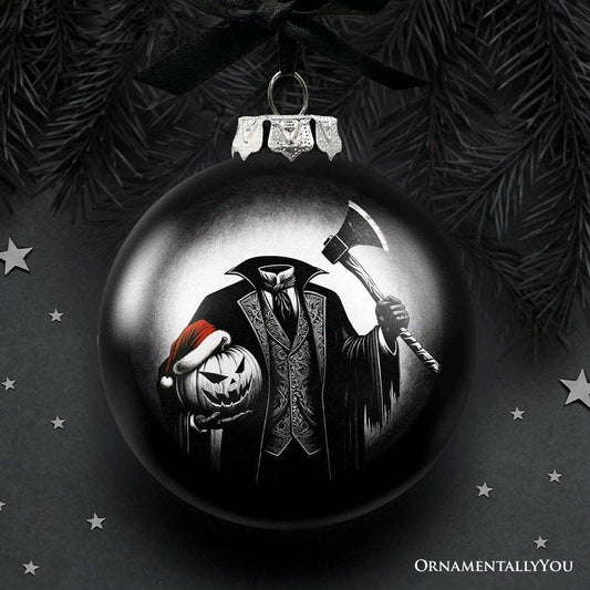 Headless Horseman Spooky Portrait Glass Christmas Ornament - McCabe's Costumes