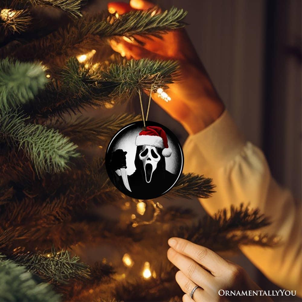 Bone Chilling Ghost Face Mask With Santa Hat Ornament - McCabe's Costumes