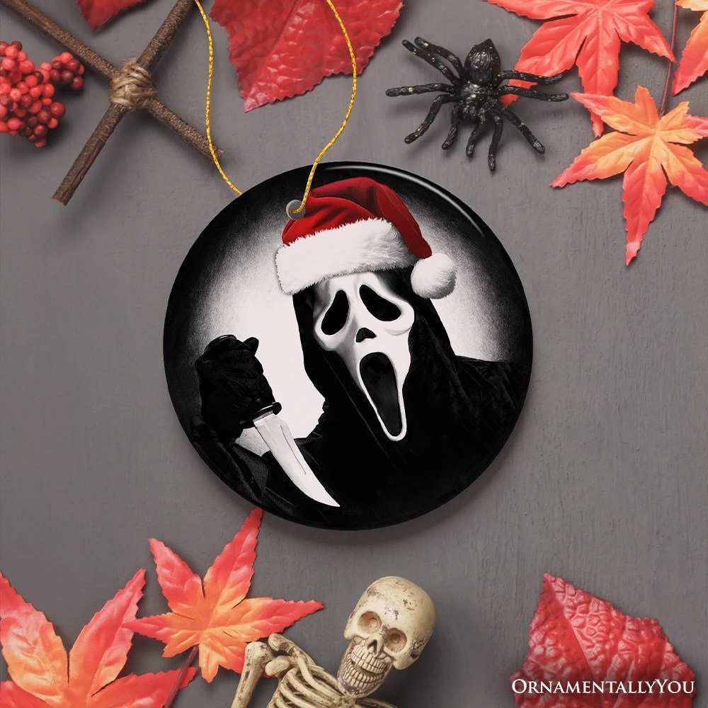 Bone Chilling Ghost Face Mask With Santa Hat Ornament - McCabe's Costumes