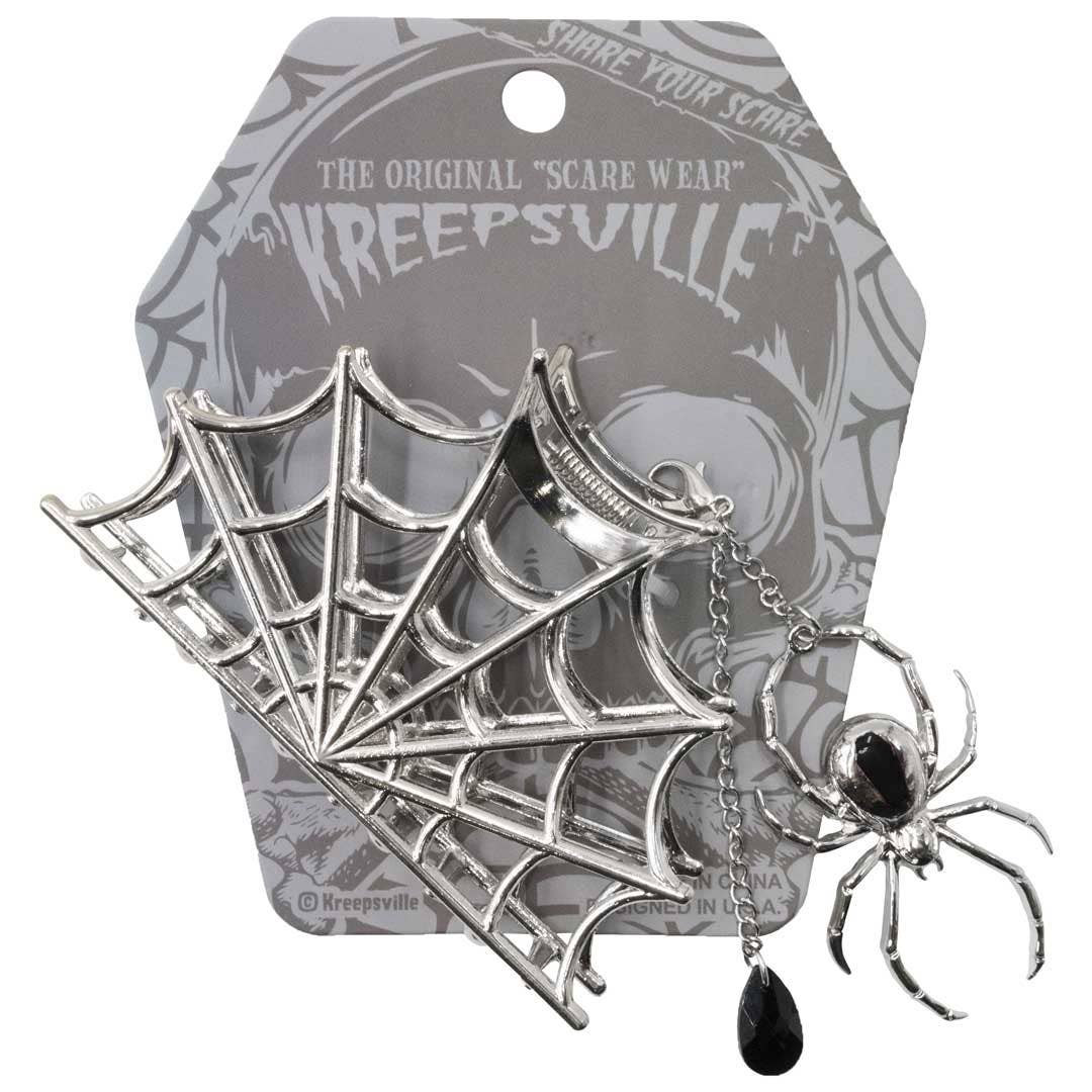 Spider Charm Web Claw Clip Silver