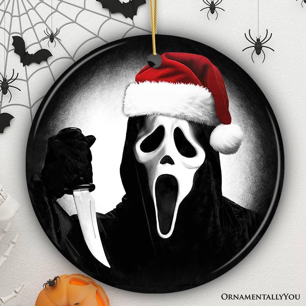 Bone Chilling Ghost Face Mask With Santa Hat Ornament - McCabe's Costumes