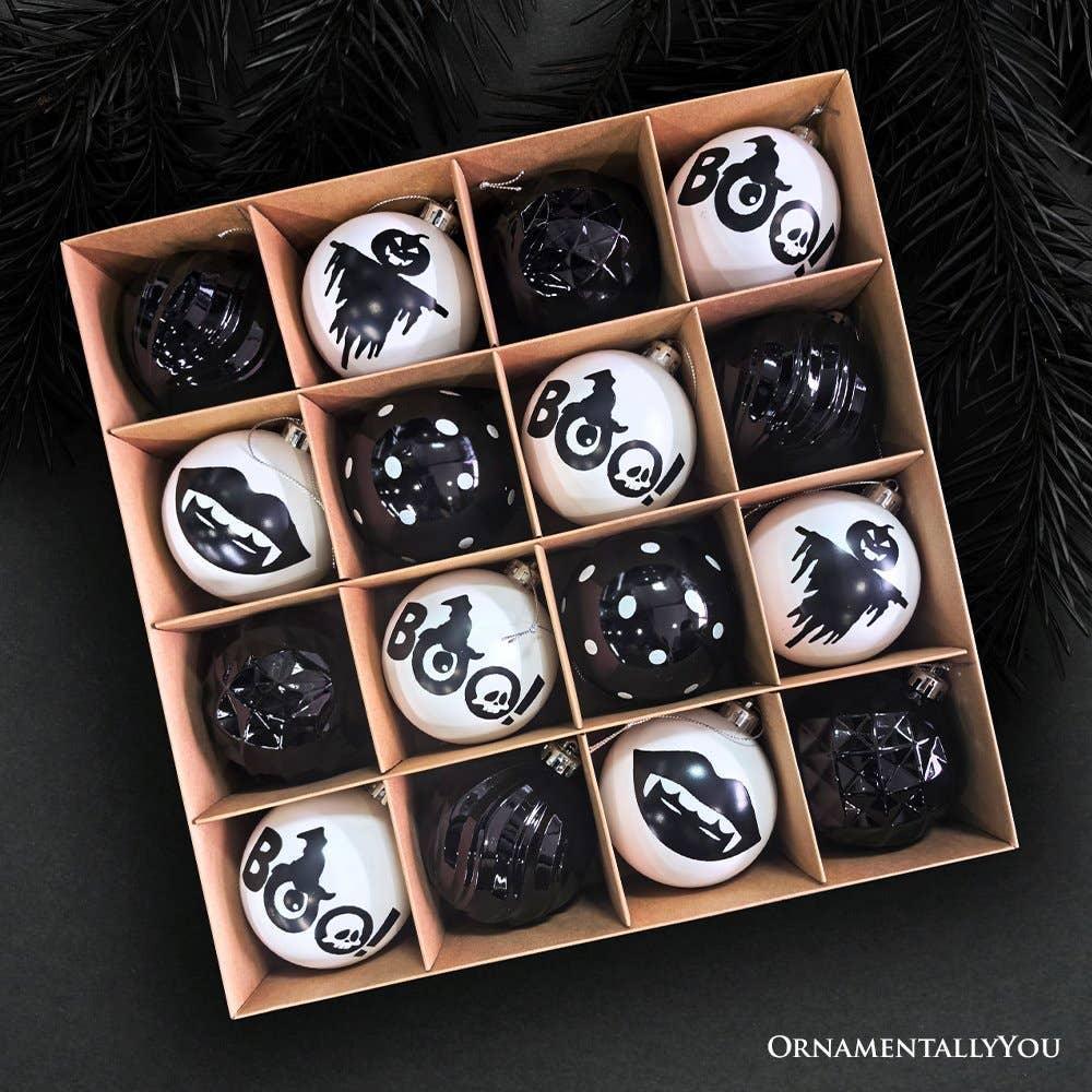 Creepy Boo Assorted 16 Piece Black and White Ornament Bundle - McCabe's Costumes