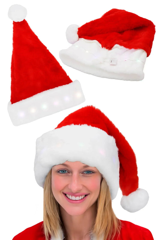Classic LED Light-Up Thick Christmas Santa Hat - McCabe's Costumes